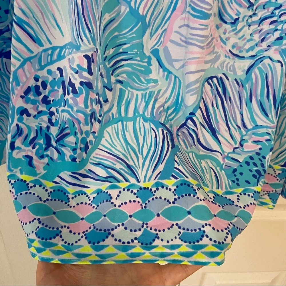 Lilly Pulitzer NWT Lizzie Bermuda Blue Fishful Thinking Blue Lilac Blouse Top M - Picture 6 of 10